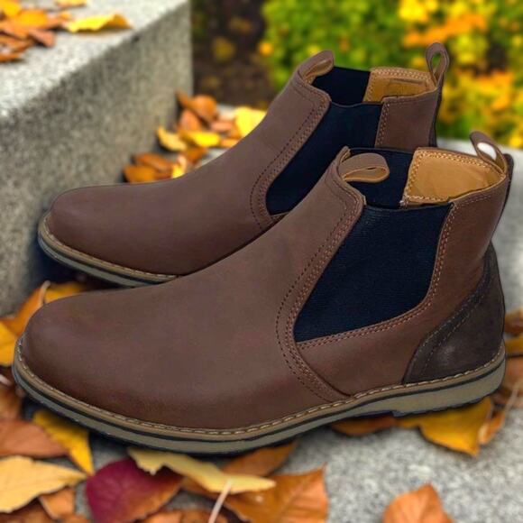 NWOT Men\'s 9 IZOD Lucas Formal Office Dress Brown Leather Chelsea Boots 1413016 main image 13